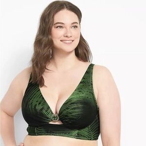 LANE BRYANT CACIQUE Plunge Underwire Swim Bikini Top breezy palm SIZE 46 DDD‎